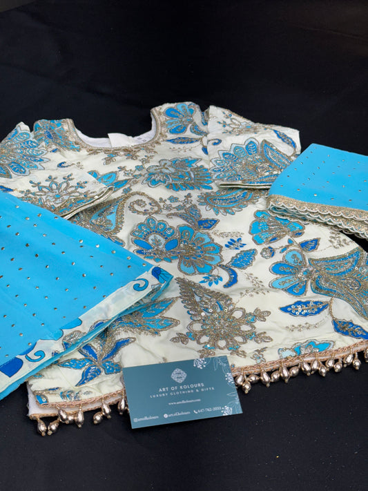 Eknoor Kids Sharara Suit- Blue