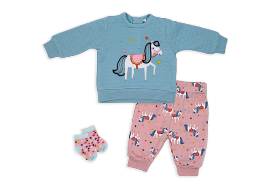 Girls 3 Piece Quilted Set: Unicorn
