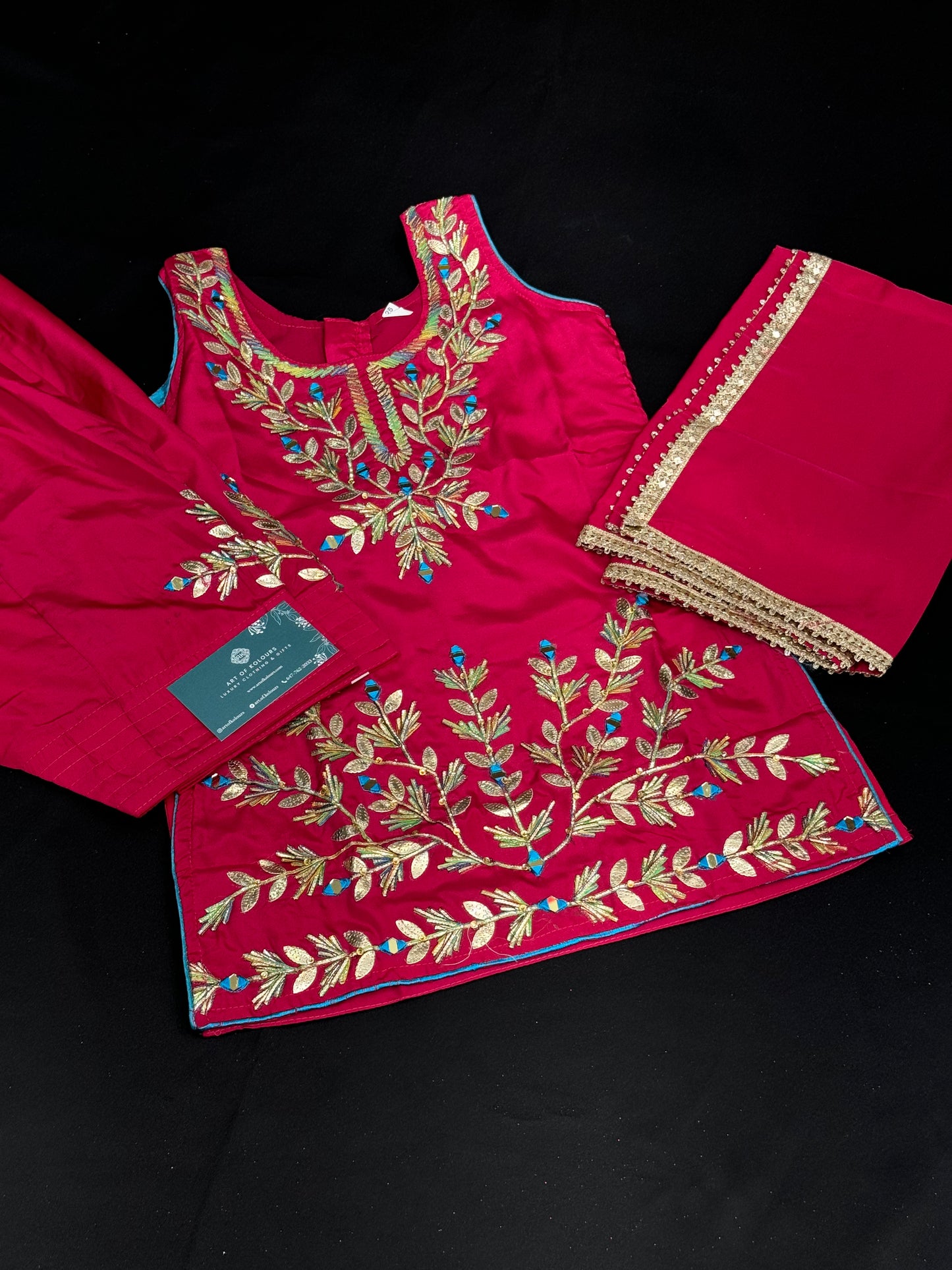 Pavi Kids Frock Salwar Suit- Ruby Red
