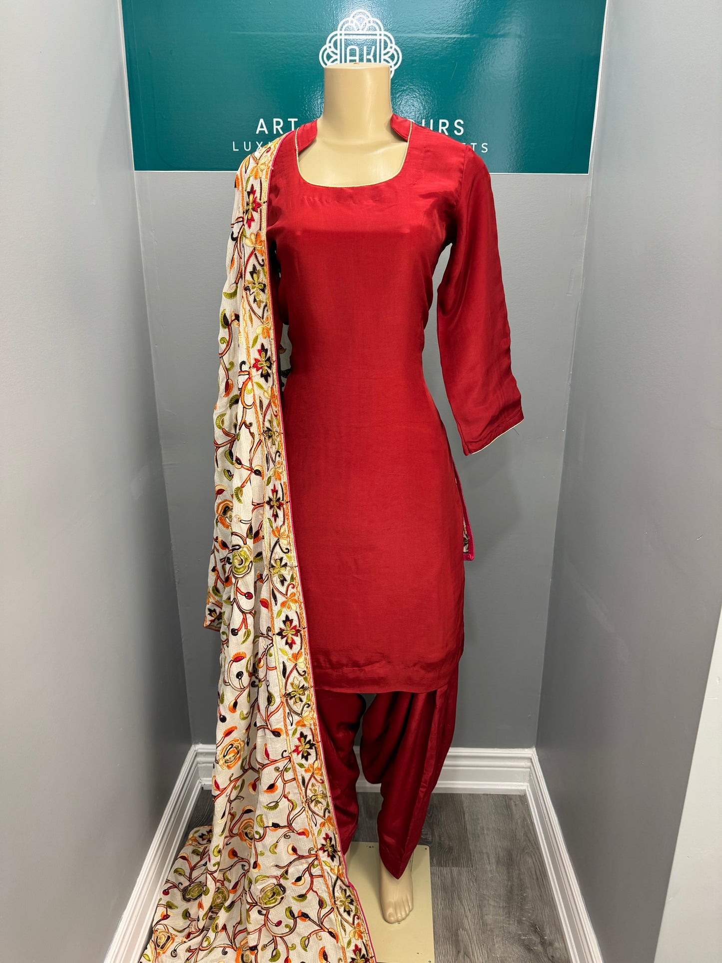 Plain Red Salwar Suit with Heavy Dupatta