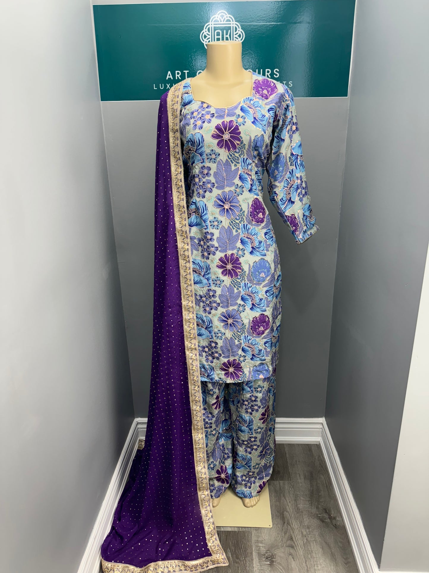 Blue Morni Phulgaz Sharara Suit