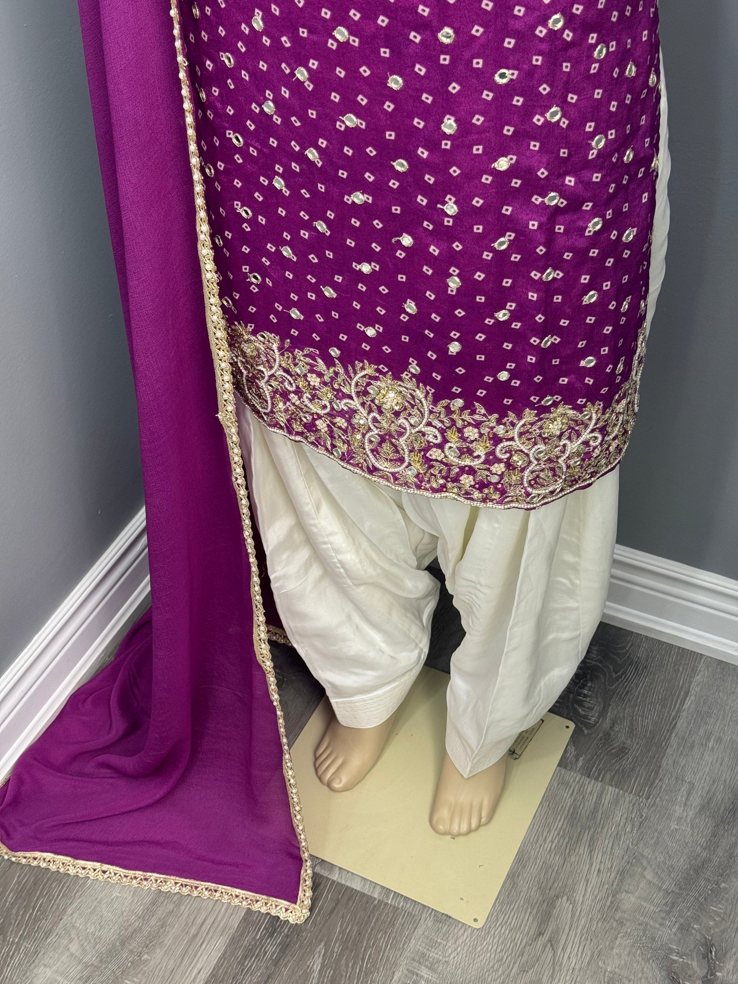 Bandani Handwork Salwar Suit- Purple