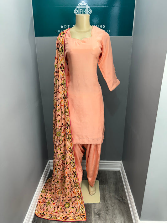 Plain Peach Salwar Suit with Heavy Dupatta