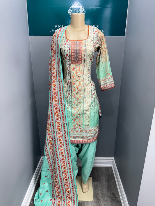 Printed Pashmina Salwar Suit- Green