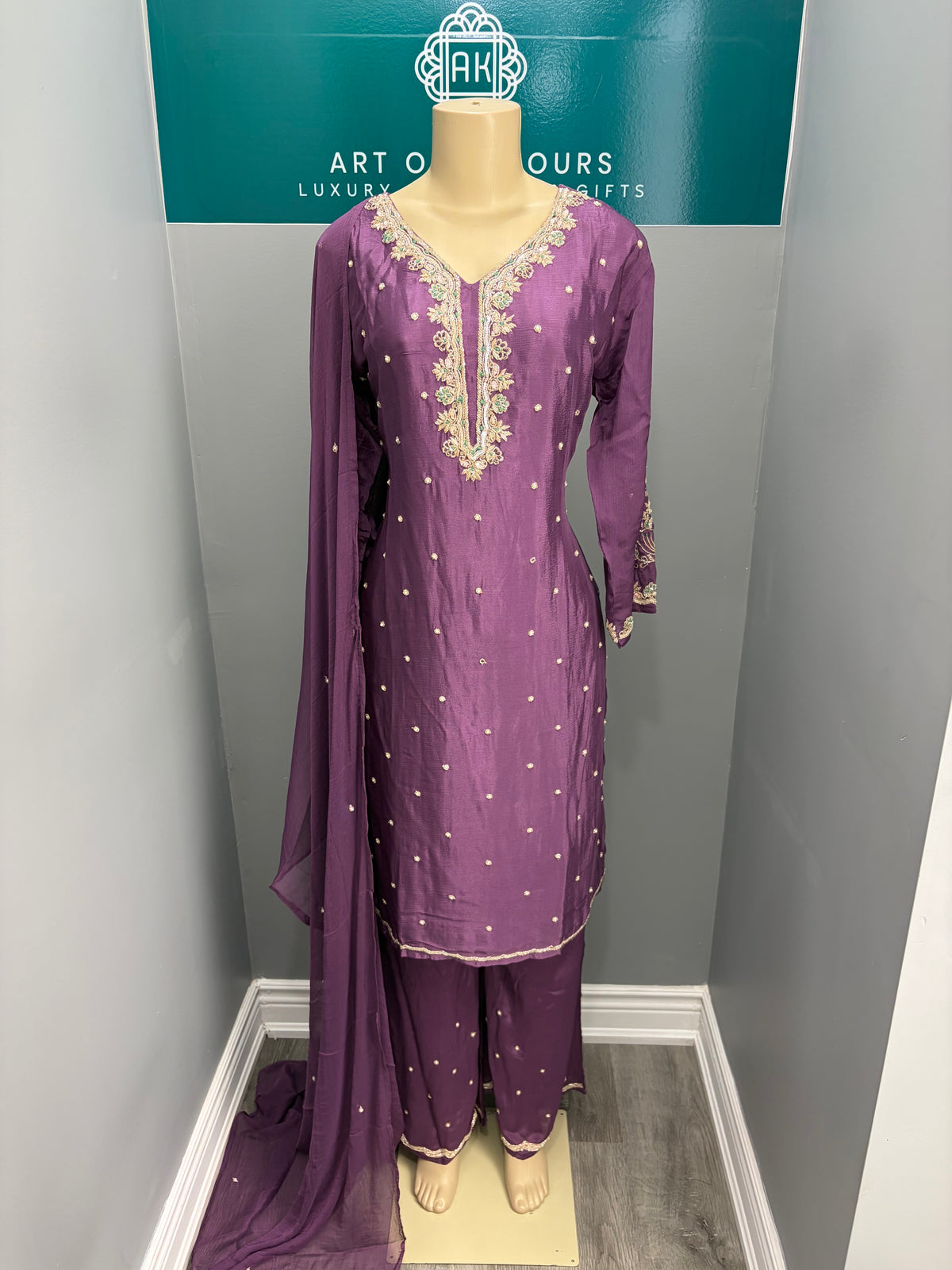 Pure Chinon Purple Handwork Plazo Suit AK3941-1726