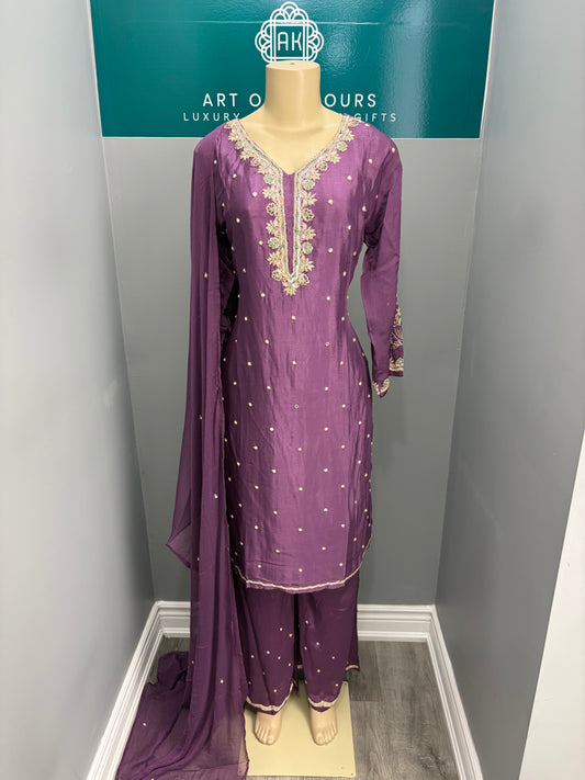 Pure Chinon Purple Handwork Plazo Suit AK3941-1726