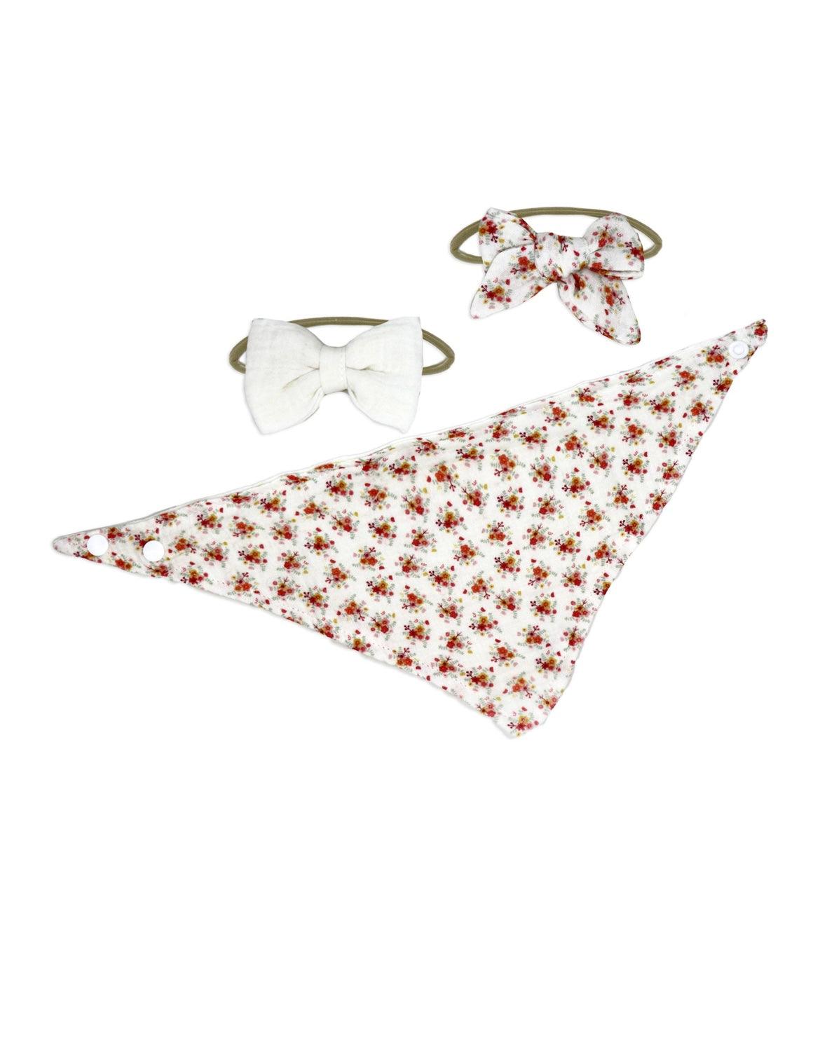 3 pc Bib and Headbands - Flowers