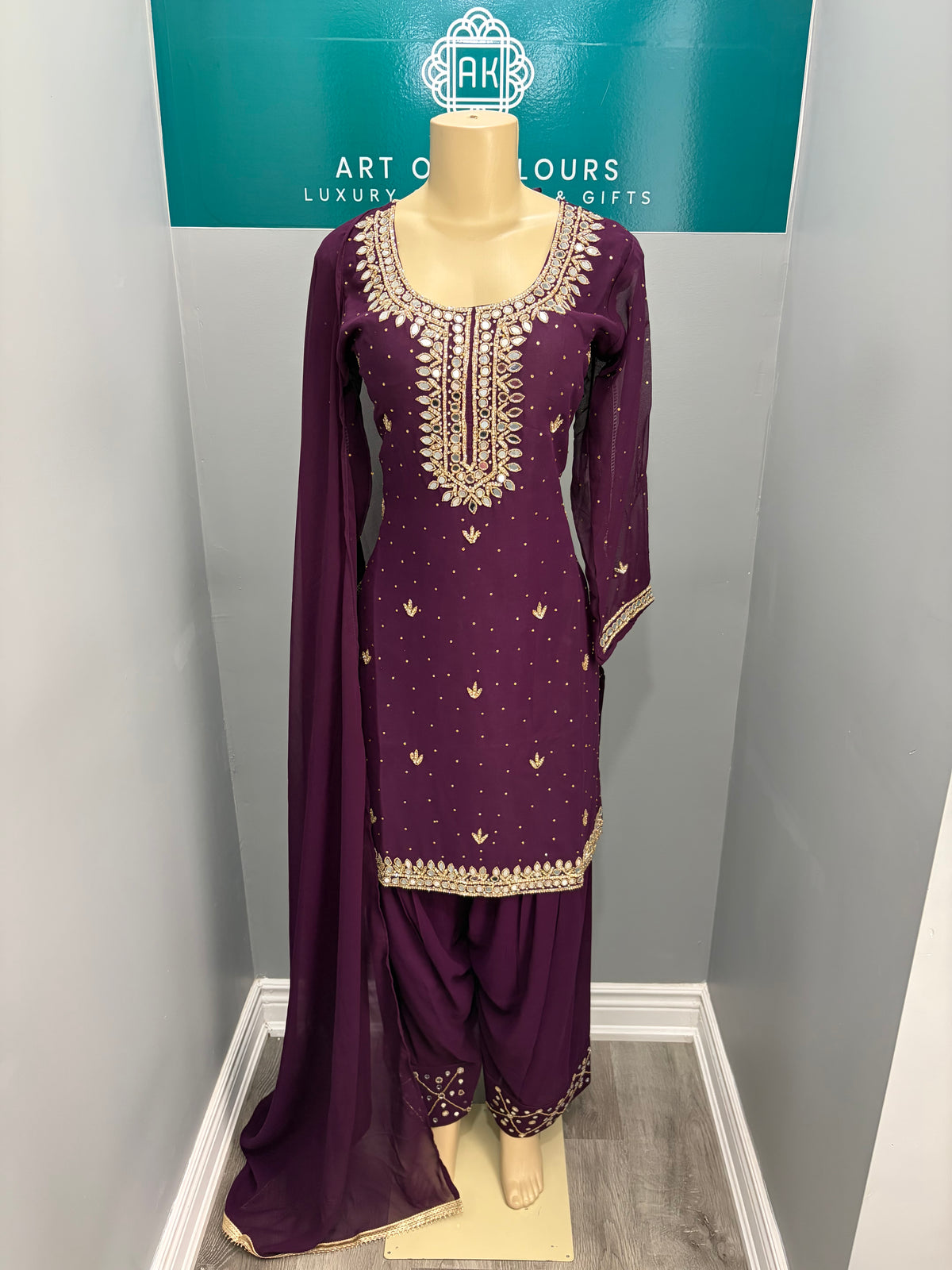 Wine Mirror Work Farshi Salwar Suit AK7576-1226