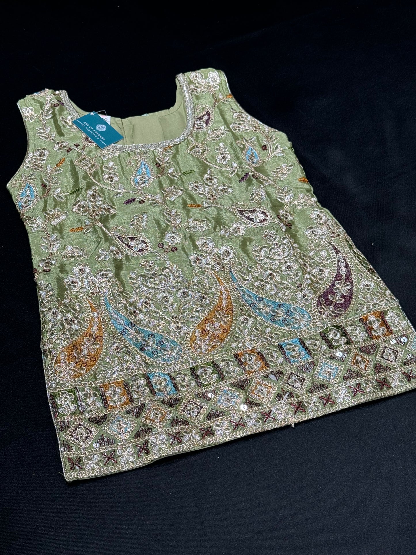 Joti Kids Gharara Suit- Sage Green