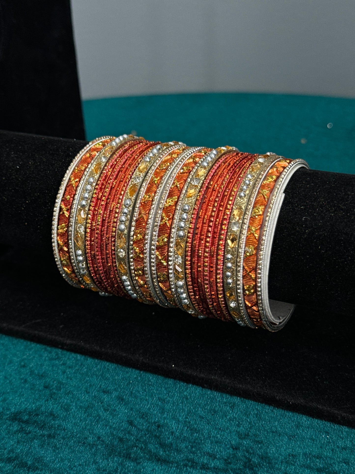 Dark Orange and Silver Bangle Set