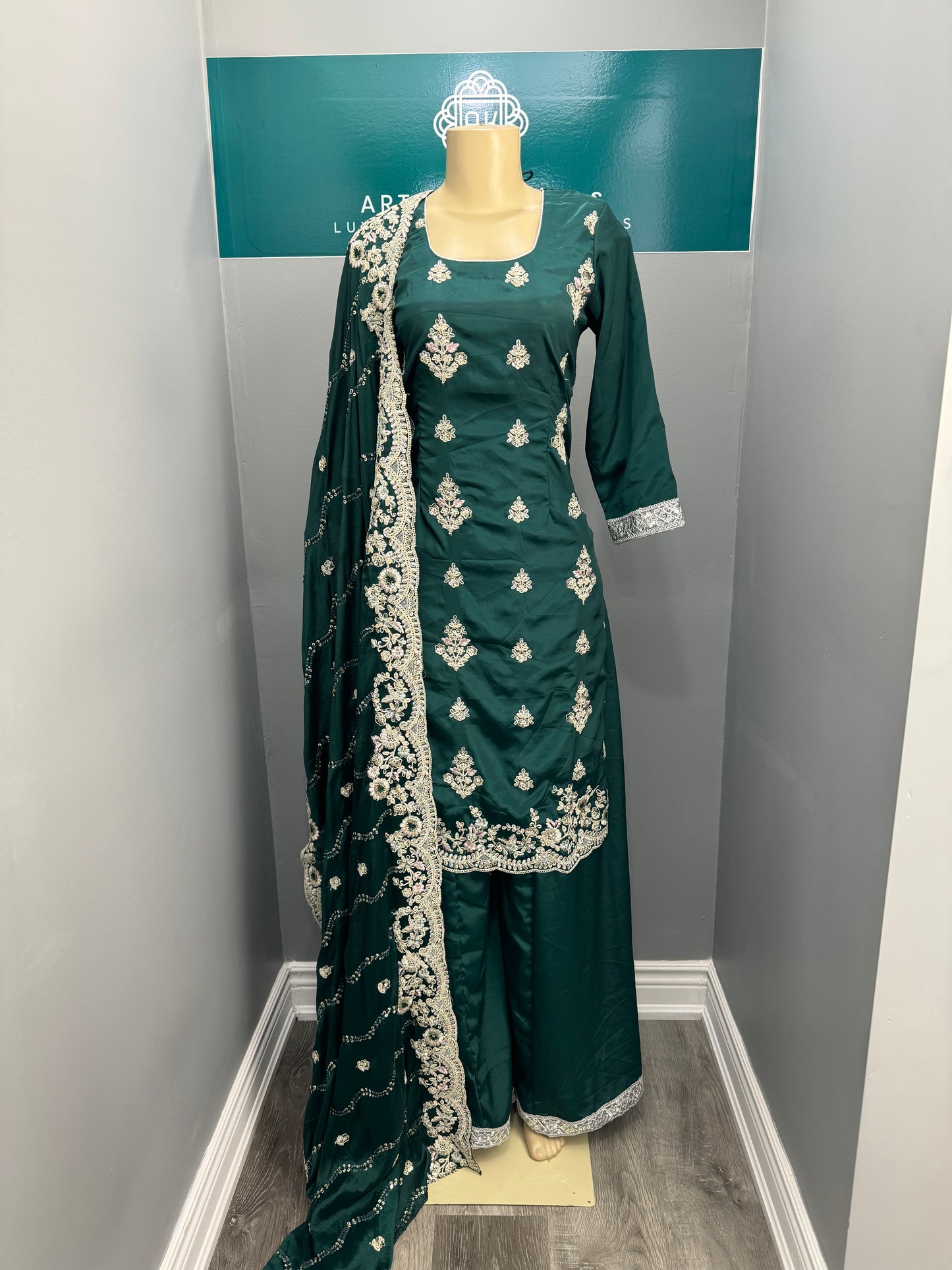 Green Farkabadi Sharara Suit