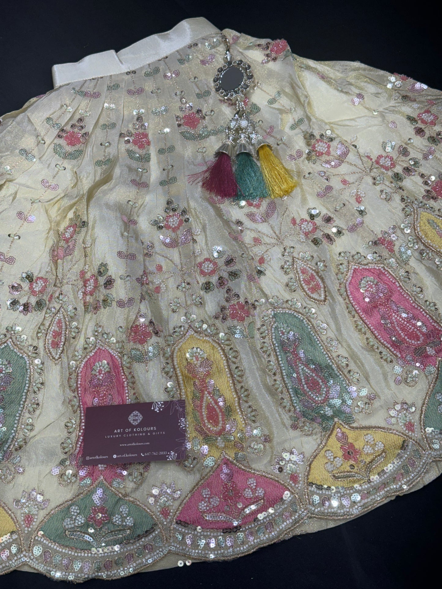 Kids Shimmer Beadwork Lehenga- Gold