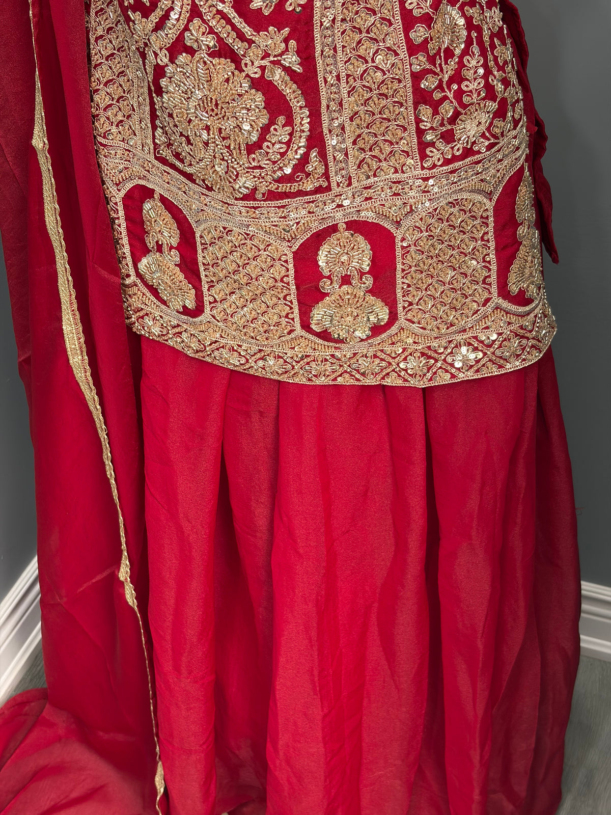 Heavy Beaded Short Kurti Lehenga Red- AK38-03
