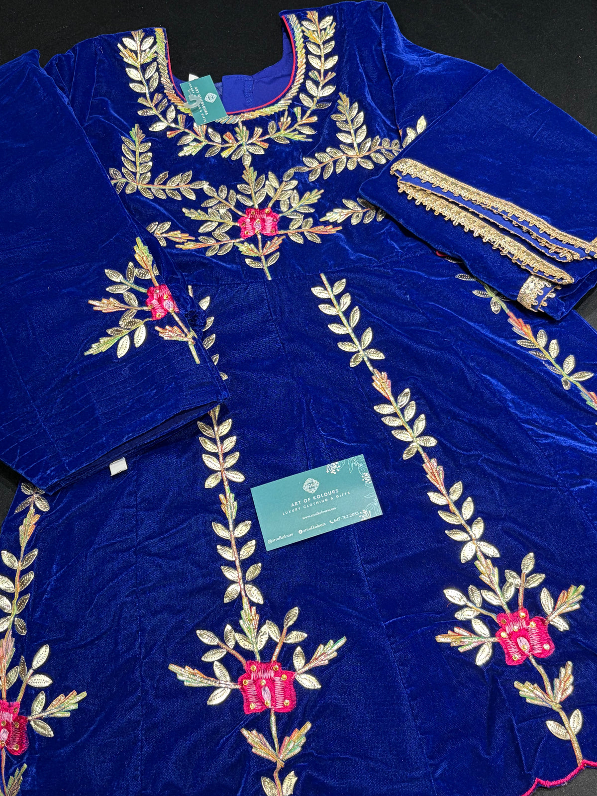 Royal Blue Velvet Gota Patti Frock Salwar