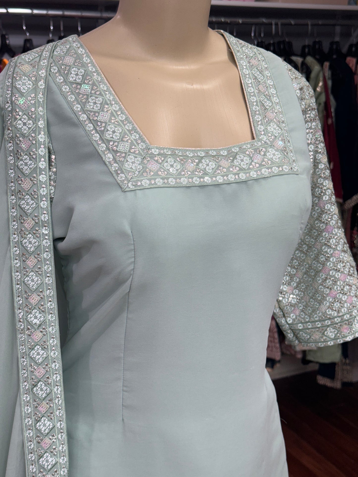 Sequence Work Long Top Lehenga Mint