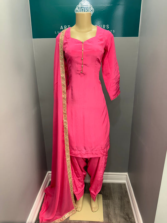 Plain Hot Pink Salwar Suit with Plain Dupatta