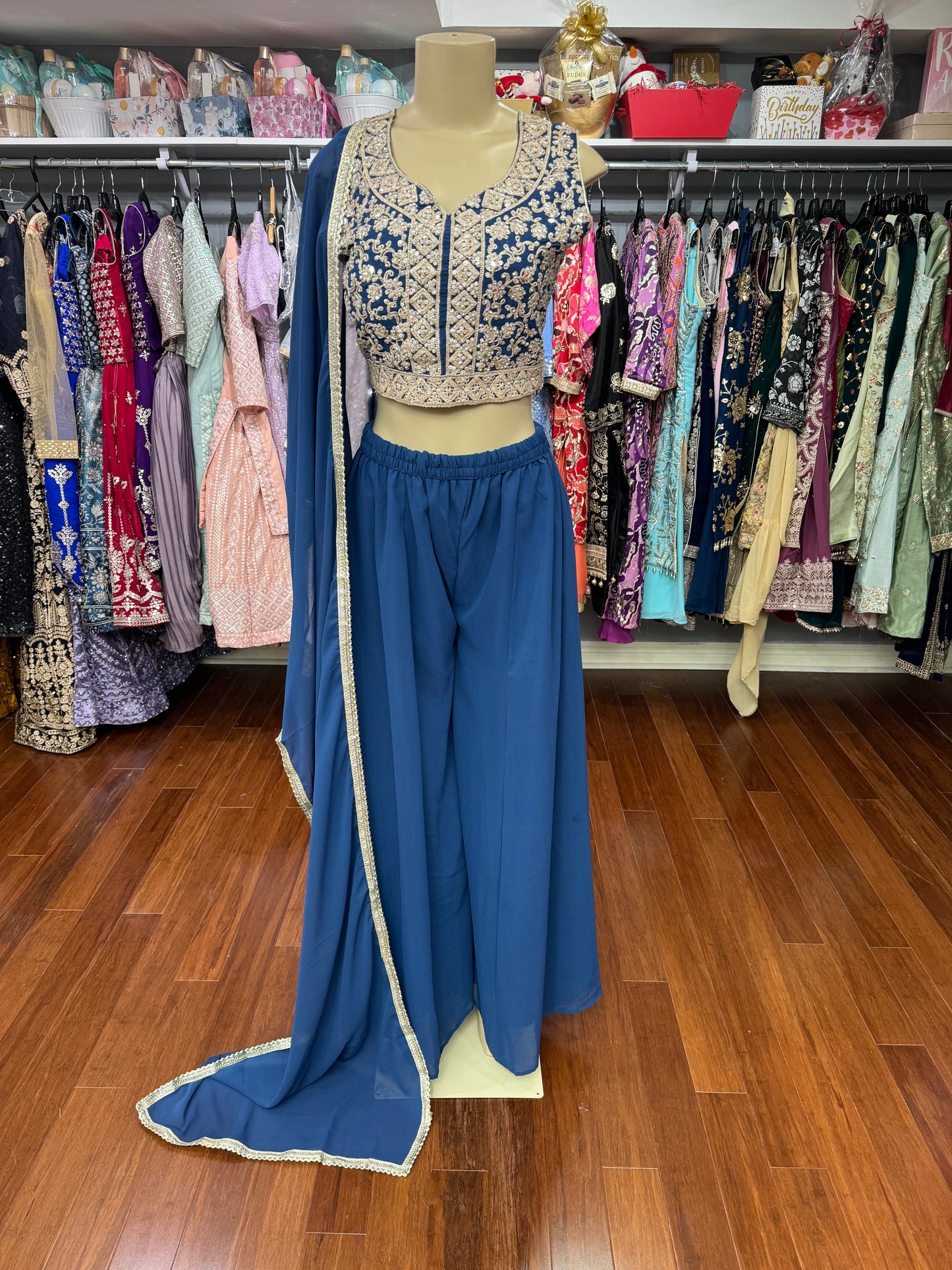 Cape Style Blue Sharara Suit