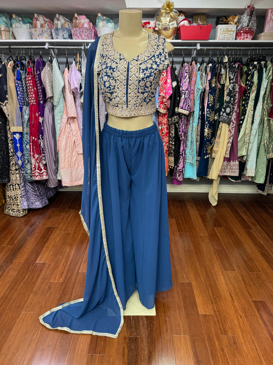 Cape Style Blue Sharara Suit