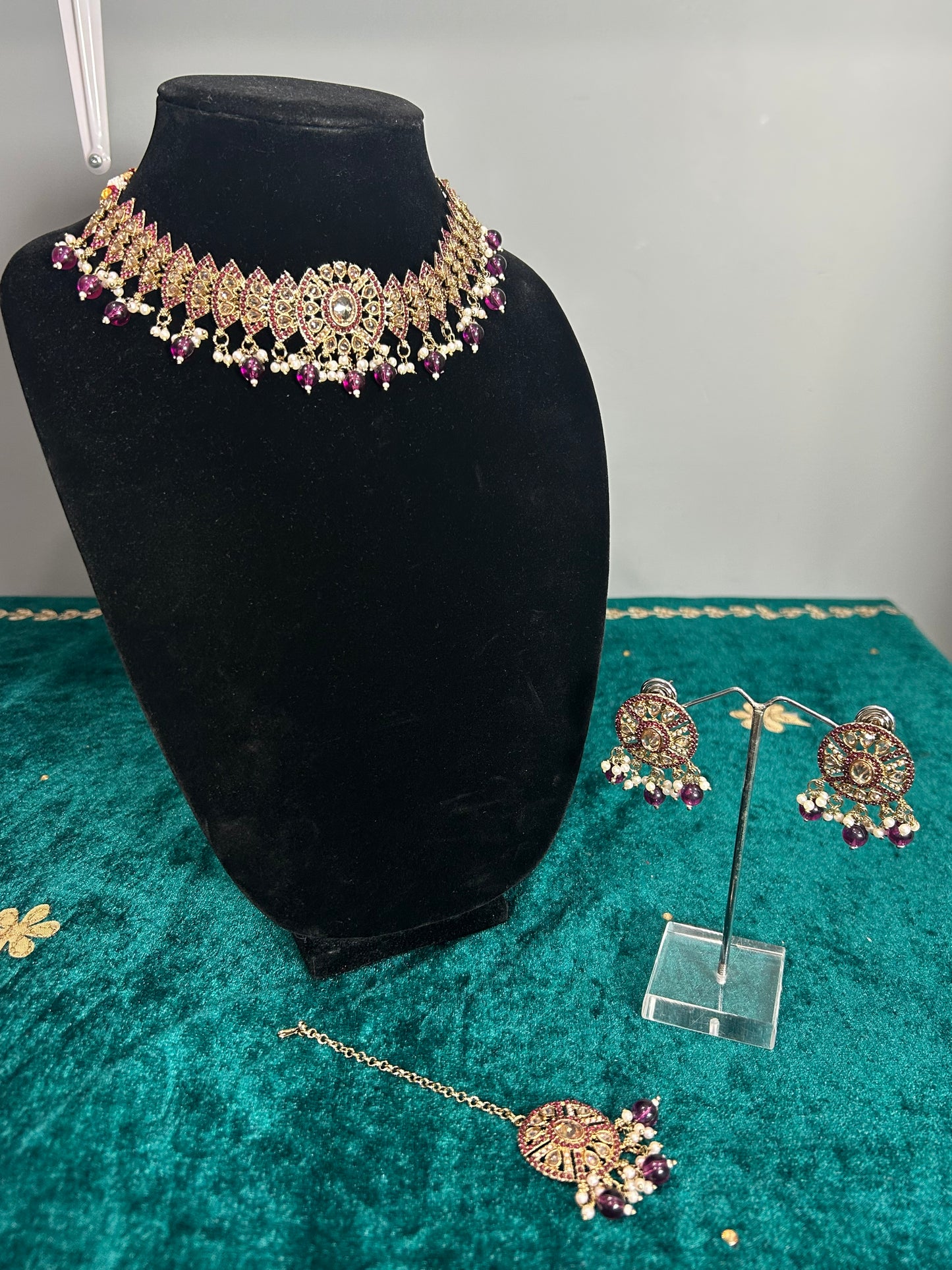 Purple Polki Necklace Set