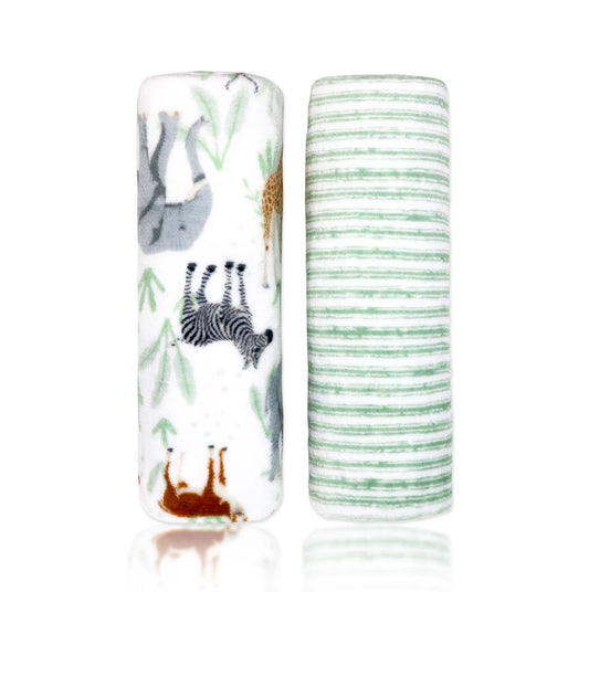 2 Pack Baby Blanket- Green Animal Party