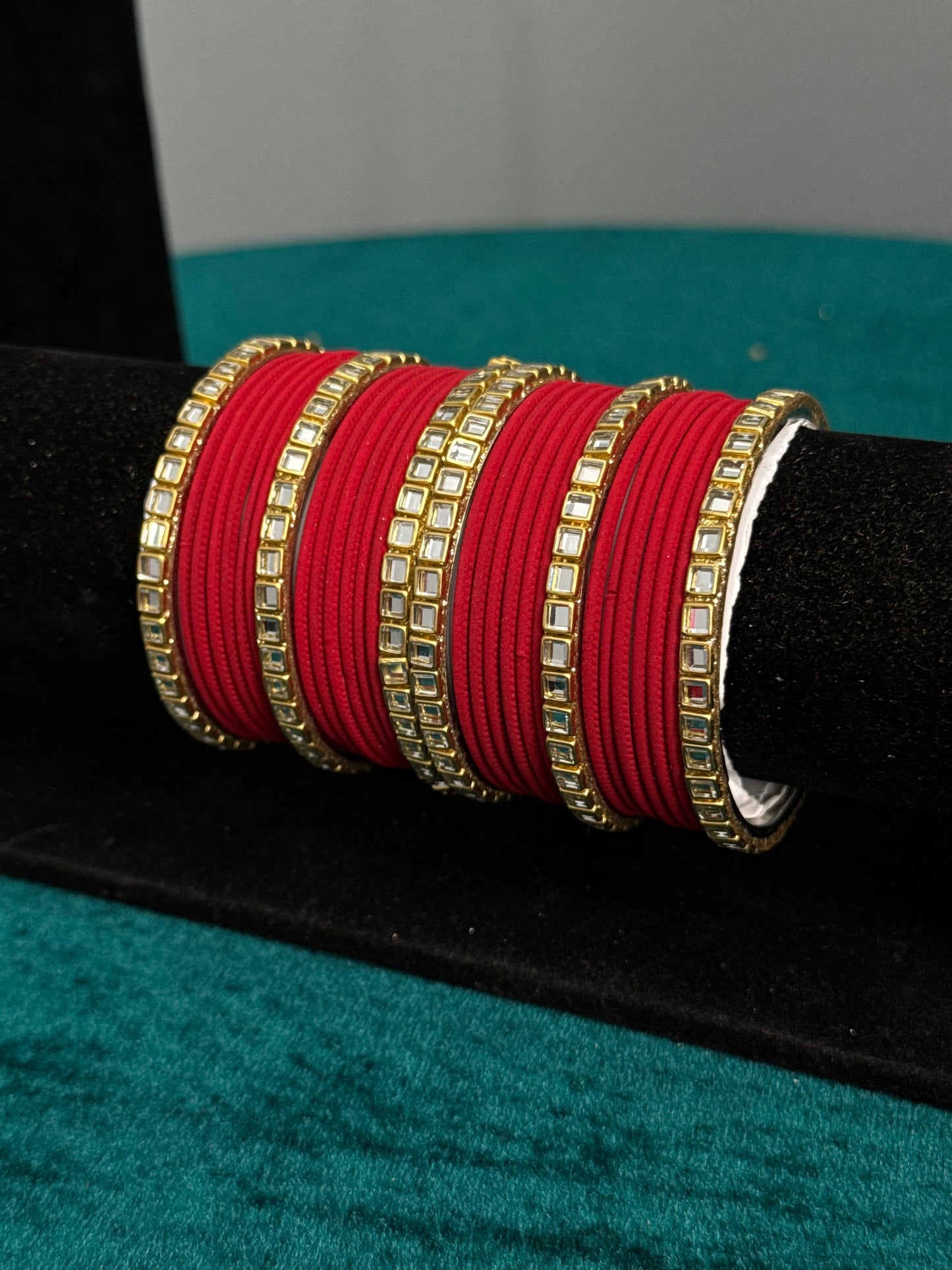 Red Mirror Work Bangles