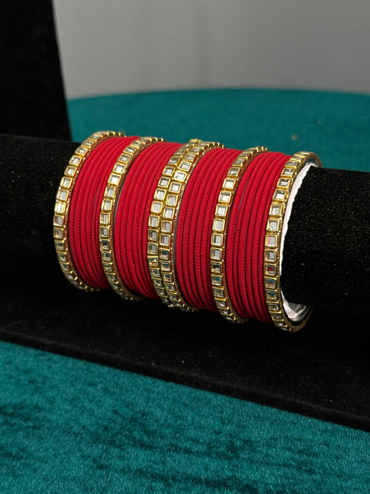 Red Mirror Work Bangles