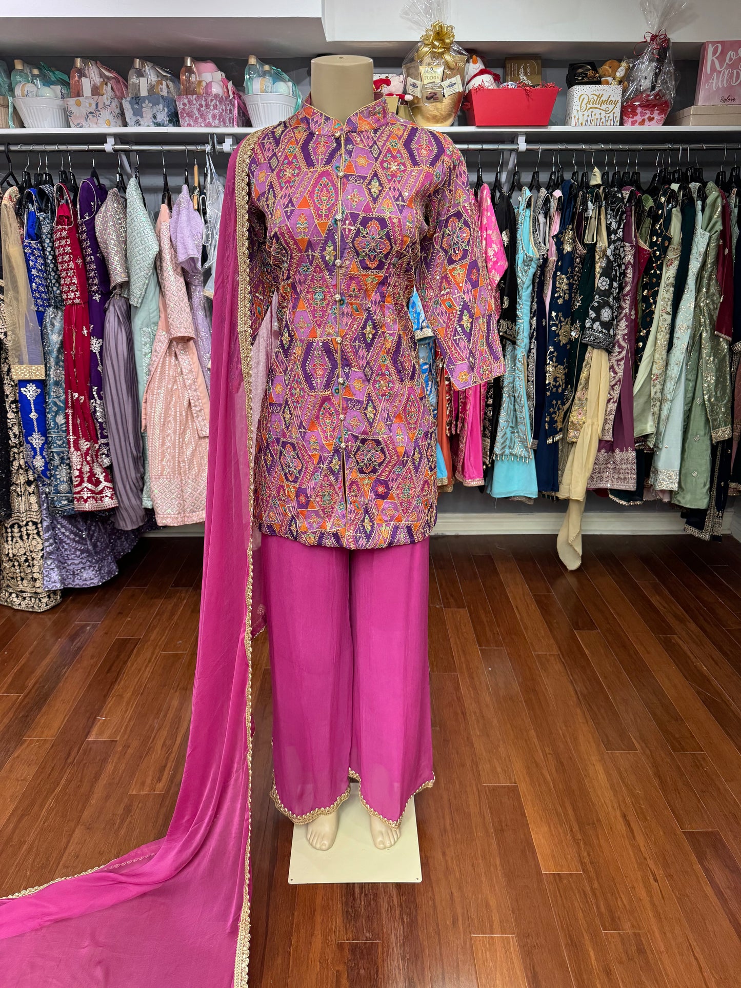 Jacket Style Purple Plazo Suit