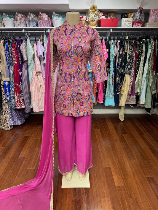 Jacket Style Purple Plazo Suit