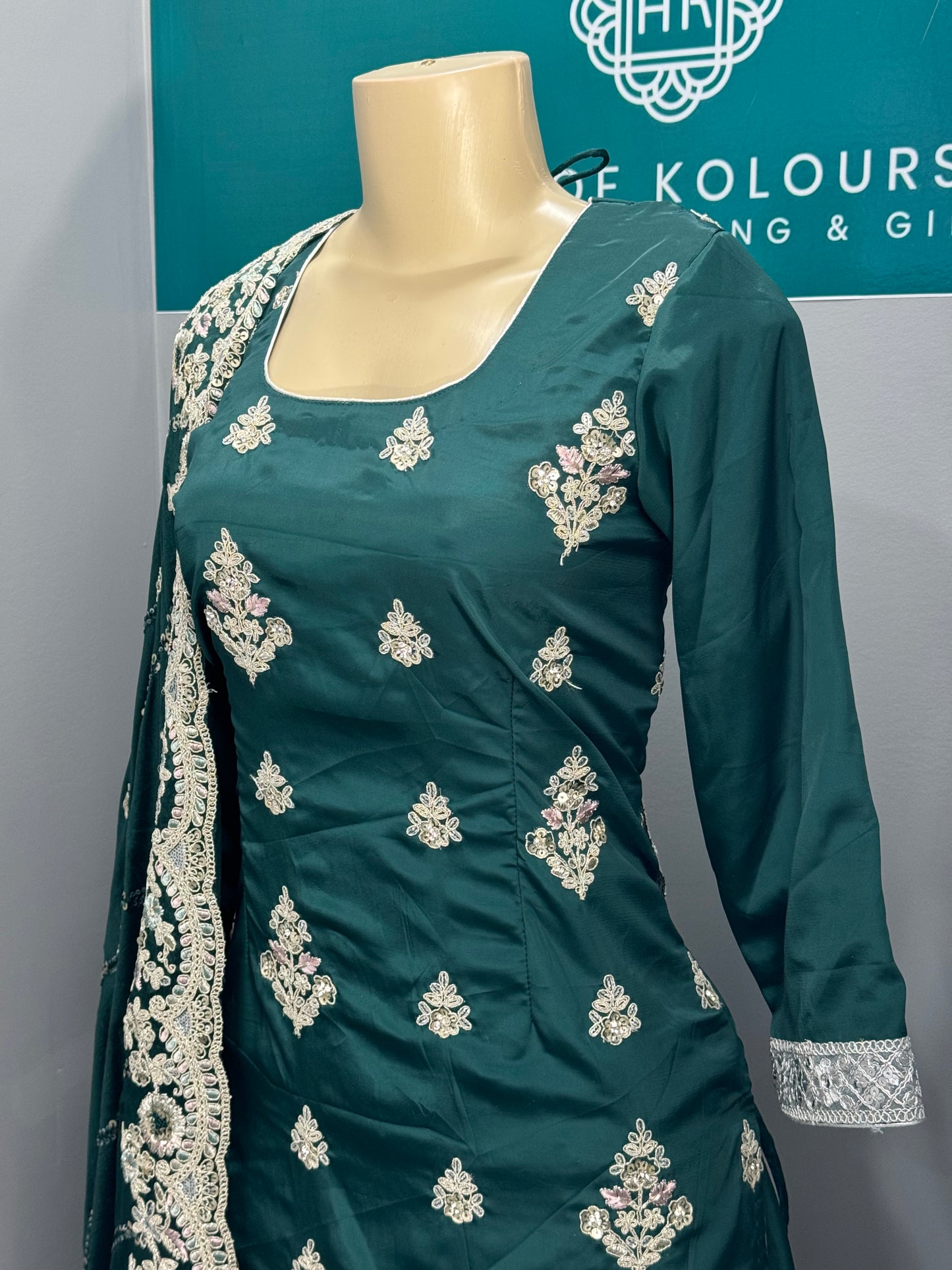 Green Farkabadi Sharara Suit