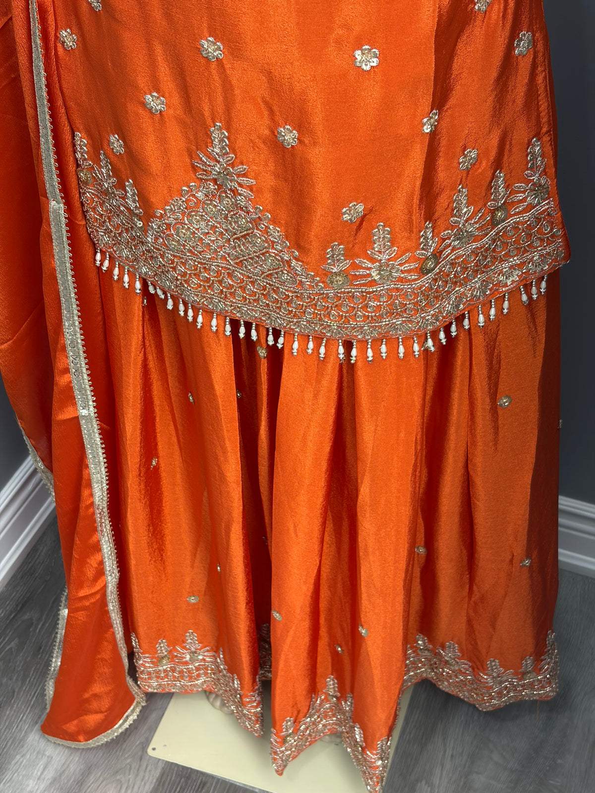Beaded Short Kurti Lehenga Rust- AK7173-16