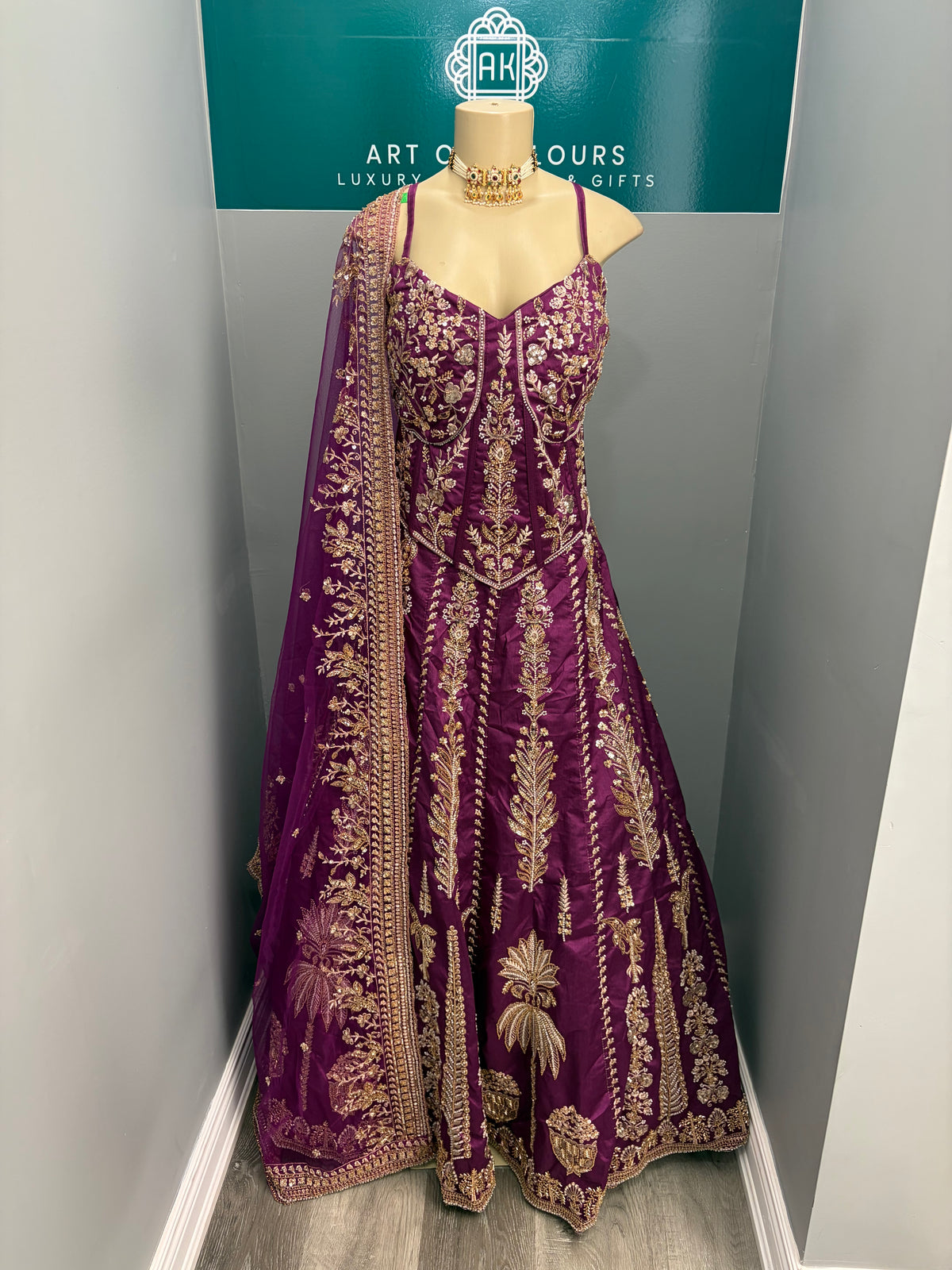 Heavy Beaded Wine Corset Lehenga- AK6974-1726