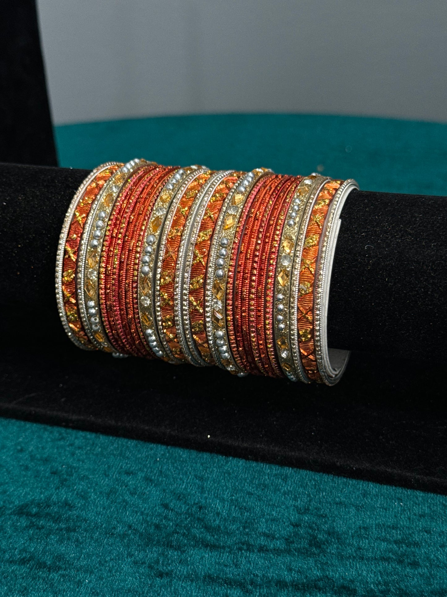 Dark Orange and Silver Bangle Set