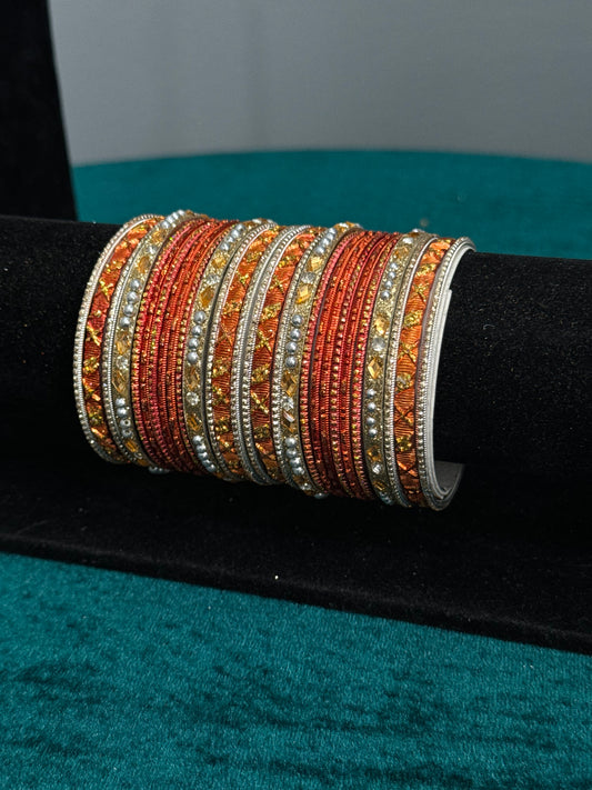 Dark Orange and Silver Bangle Set