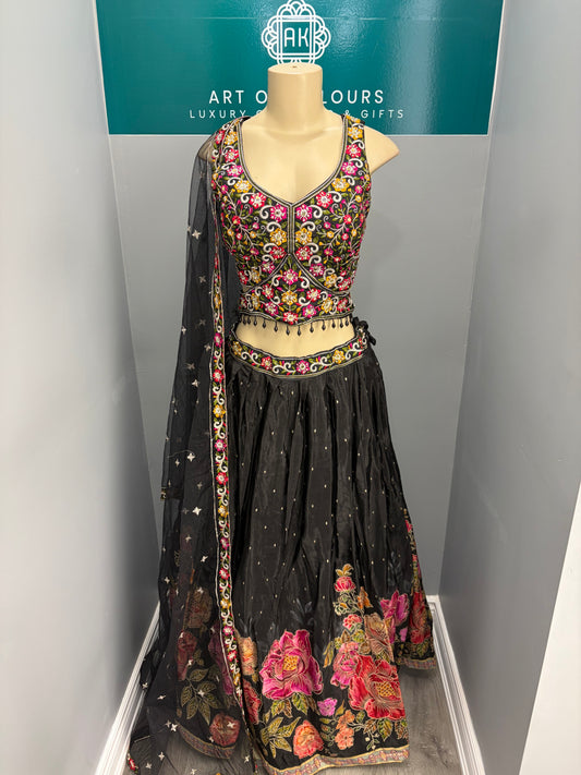 Embroidered Black Floral Lehenga- AK38-07