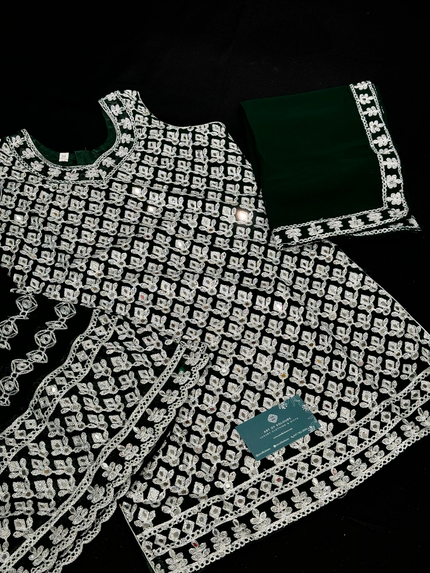 Vanya Kids Gharara Suit- Dark Green