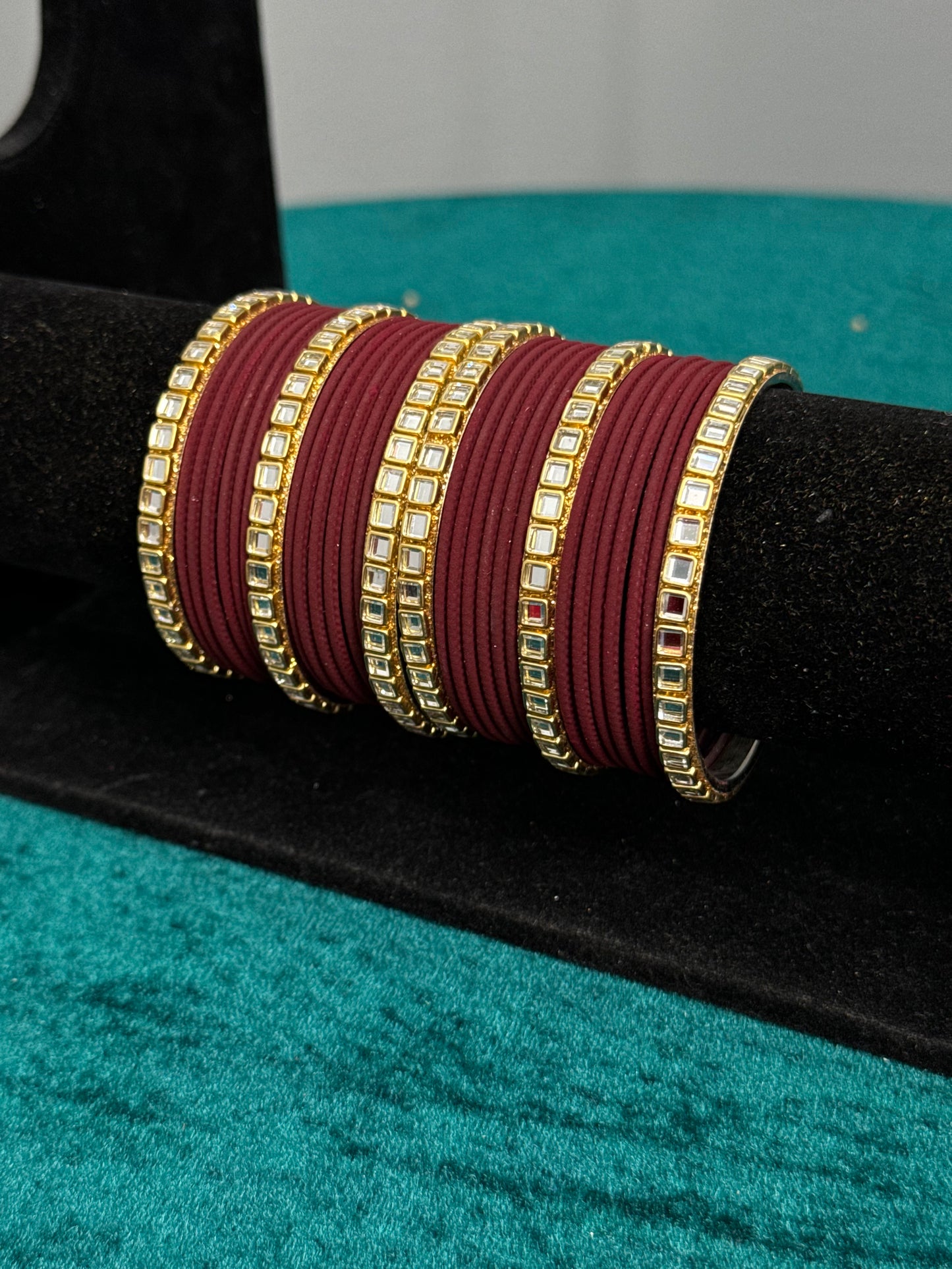Maroon Mirror Work Bangles