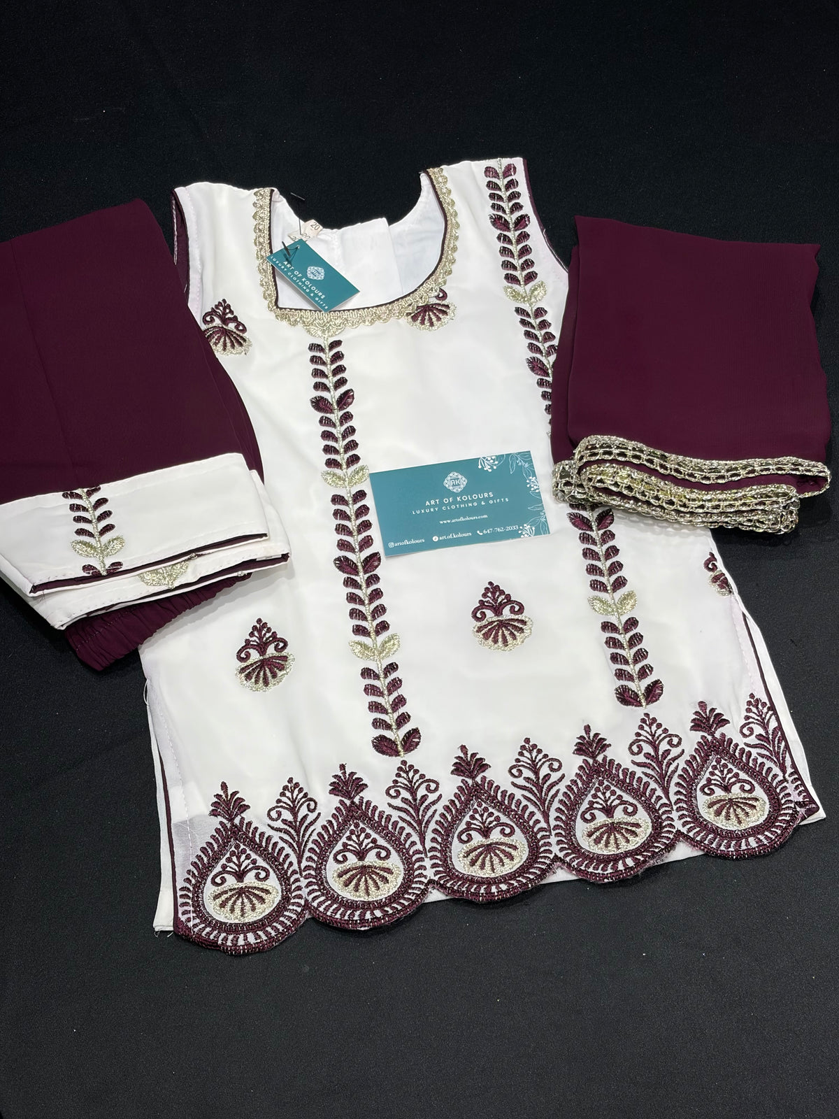 White Threadwork Kid’s Salwar Suit