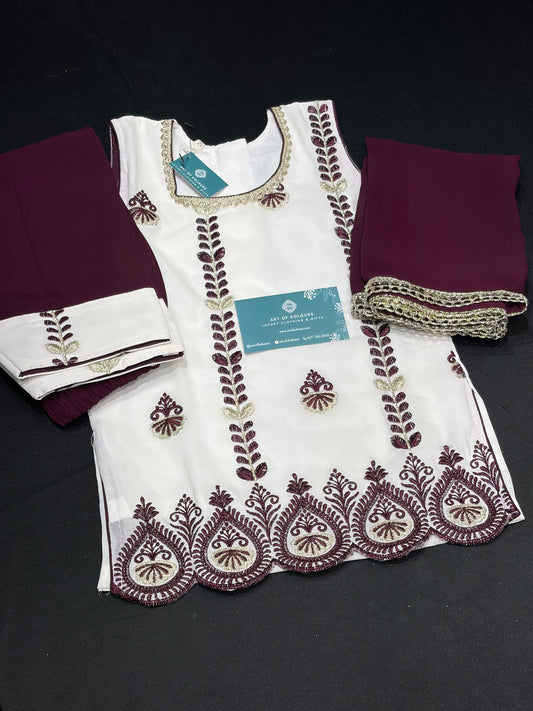 White Threadwork Kid’s Salwar Suit