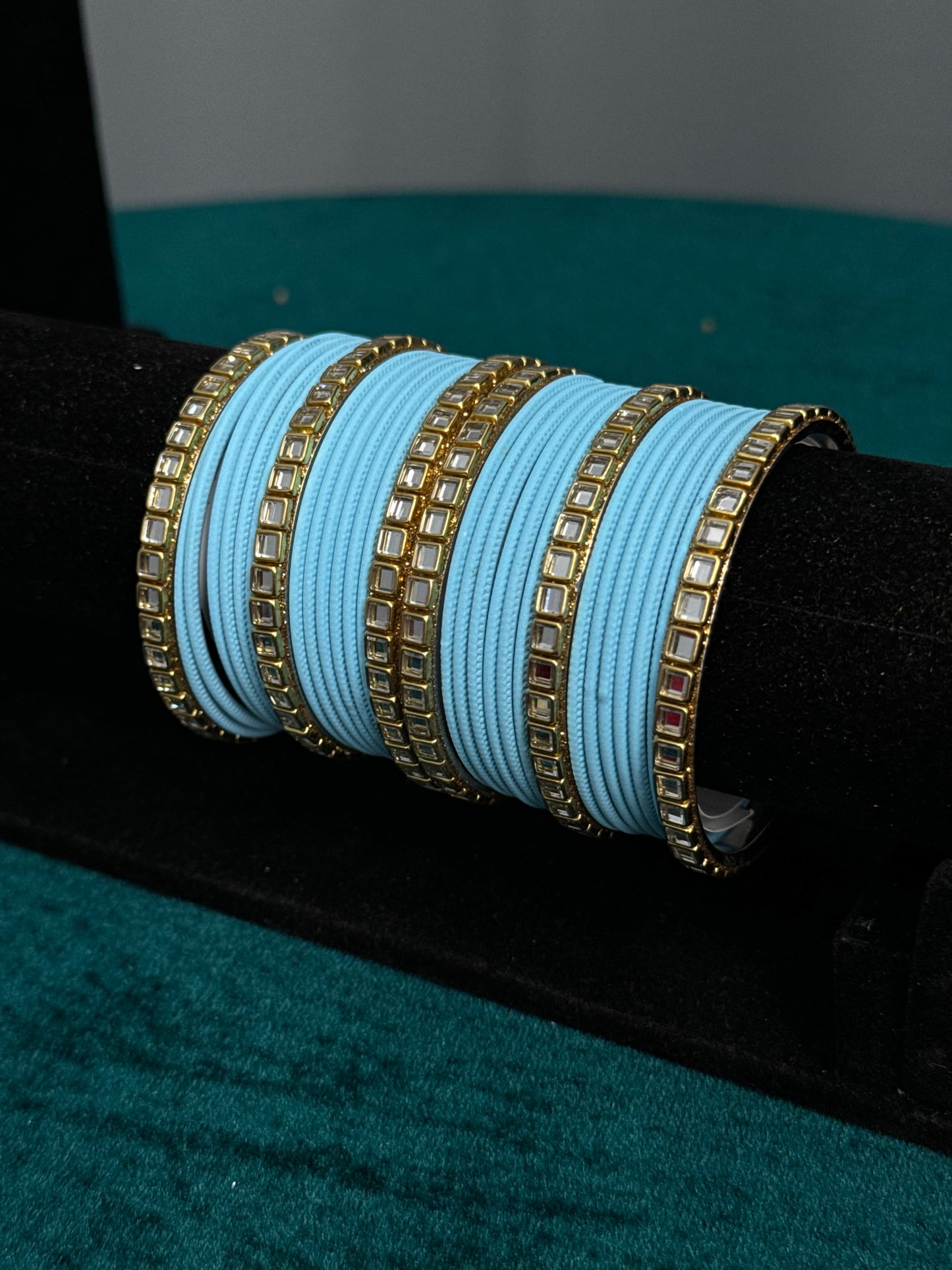 Light Blue Mirror Work Bangles