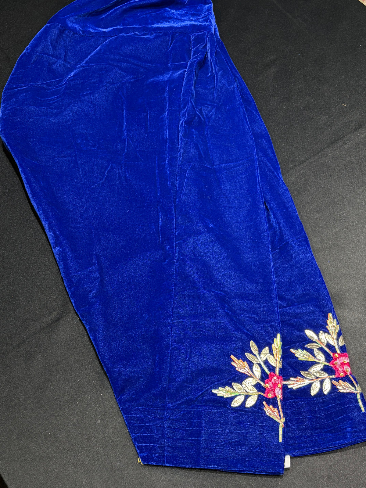 Royal Blue Velvet Gota Patti Frock Salwar