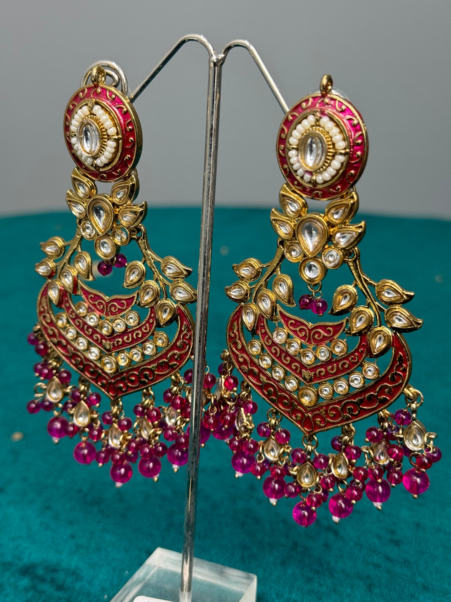 Ruby Enamel Kundan Chandbalis