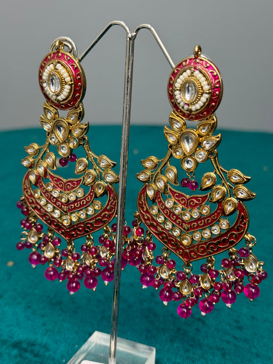 Ruby Enamel Kundan Chandbalis