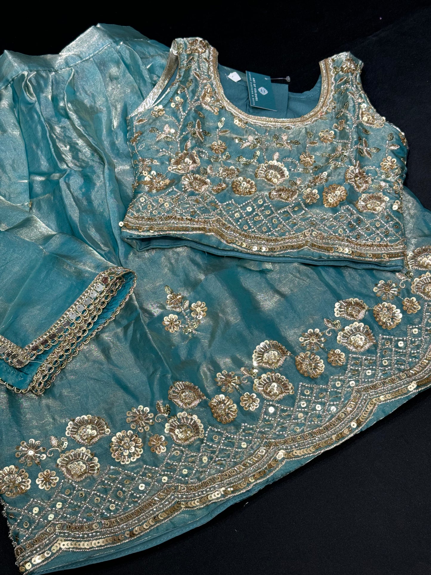 Kiran Kids Fendi Beadwork Lehenga-Blue