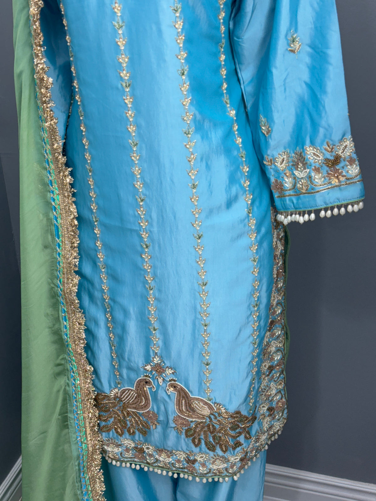 Cross Silk Blue Morni Handwork Plazo Suit AK