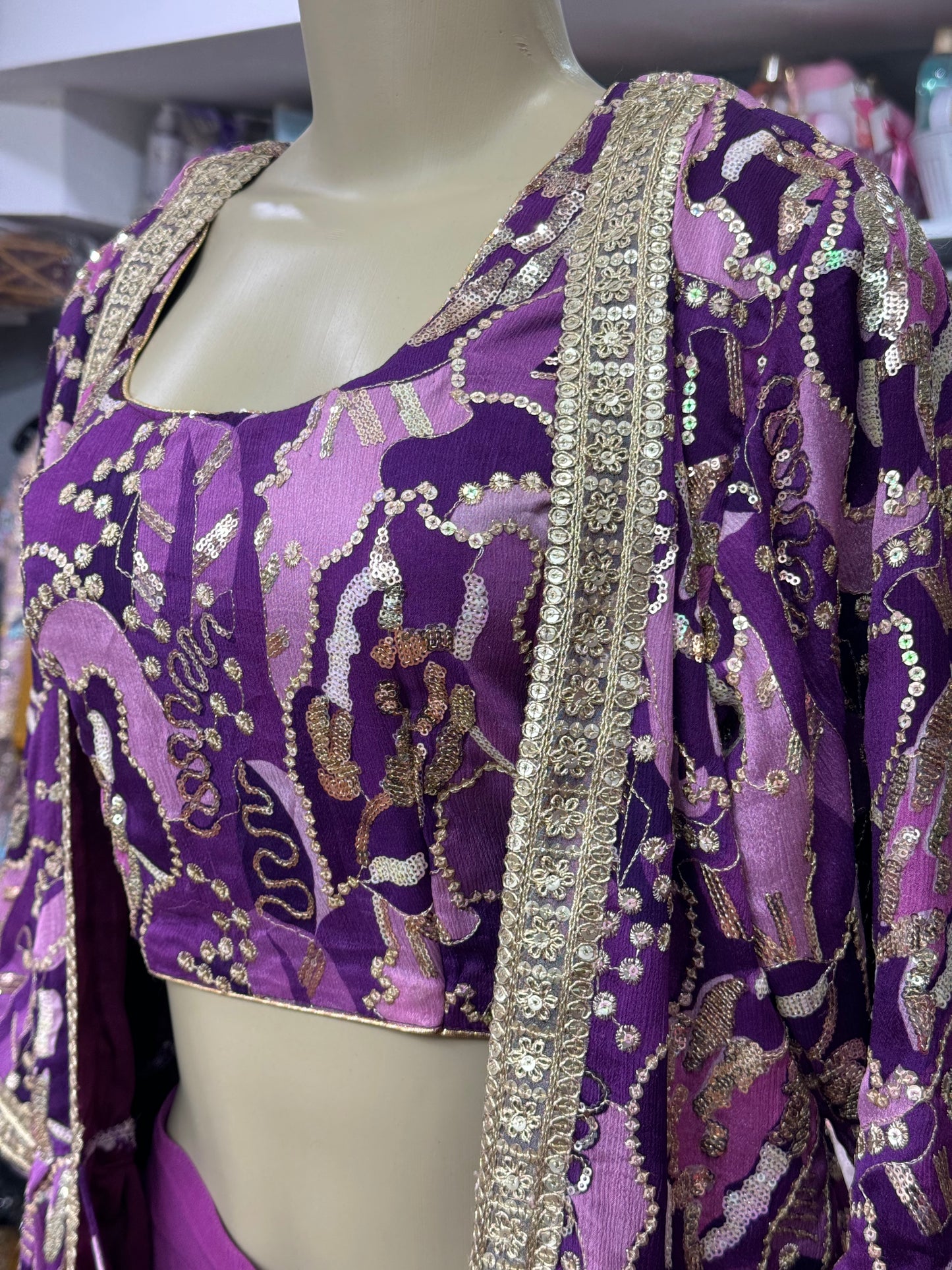 Sequence Work Cape Style Purple Sharara Suit