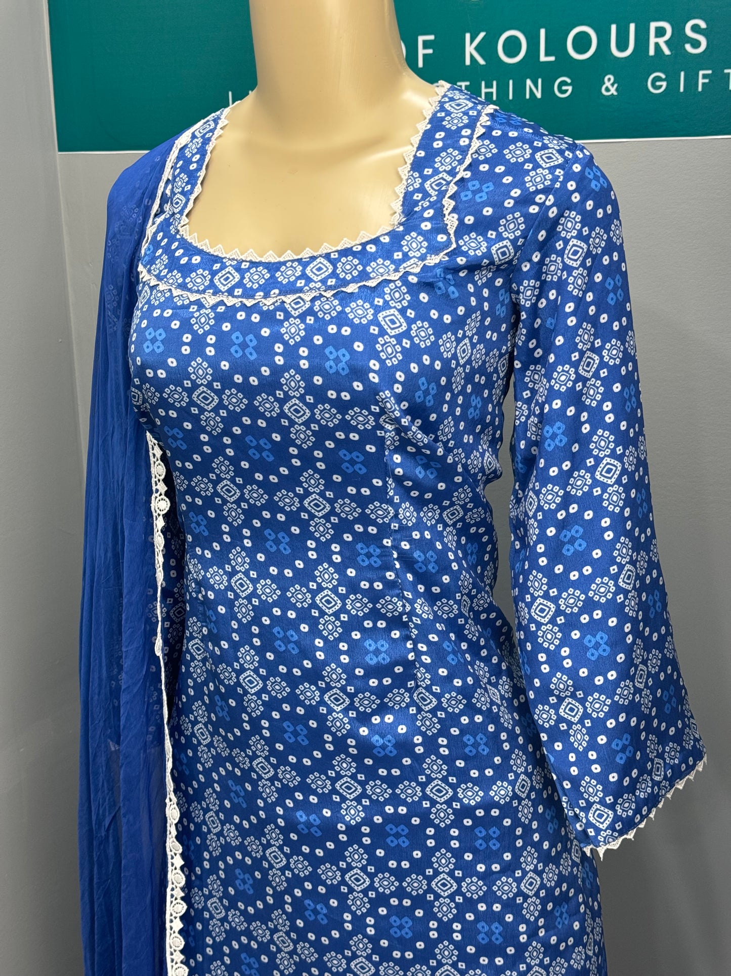 Printed Chinon Salwar Suit- Royal Blue