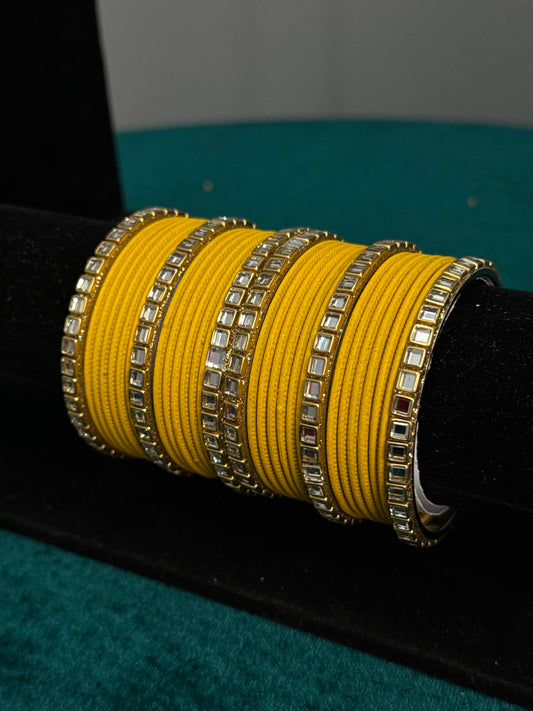 Yellow Mirror Work Bangles