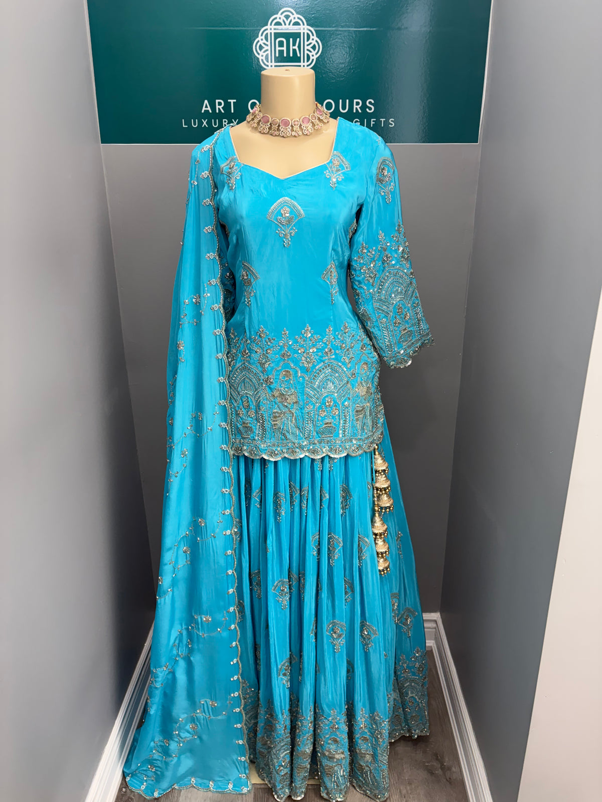 Blue Maharani Beaded Short Kurti Lehenga- AK00765S