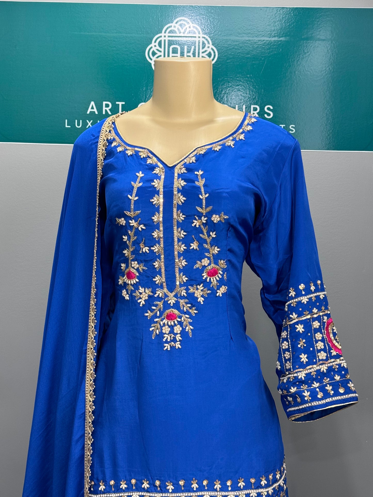 Handwork Sharara Suit- Royal Blue