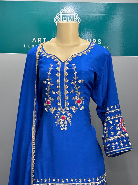 Handwork Sharara Suit- Royal Blue